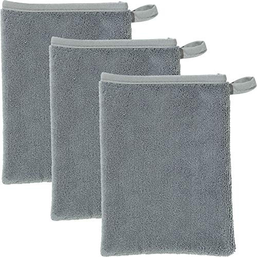 Erwin Müller Microfaser Abschminkhandschuhe grau Größe 15x21 cm, Make-up Entferner, Gesichtsreinigung 3er-Pack - umweltfreundlich, wiederverwendbar, waschbar