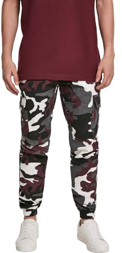 URBAN CLASSICS Pantaloni Cargo Uomo in Stile Mimetica Militare, Polsini Elastici e Grandi Tasche Laterali, Colore wine camo, Taglia32