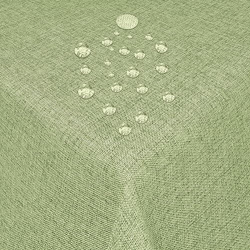 Tischdecke Stoff Damast Leinen-Optik Jacquard mit Fleckschutz eckig 130x130 cm Lind-Grün