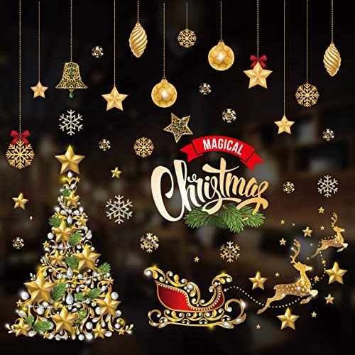 Weihnachten Fensterbilder, Schneeflocken Weihnachtsmann Fenster deko Statisch PVC Aufklebe Fensterdeko Fensterfolie Fenstersticker für Weihnachts Winter Dekoration Schaufenster Vitrinen Glasfronten