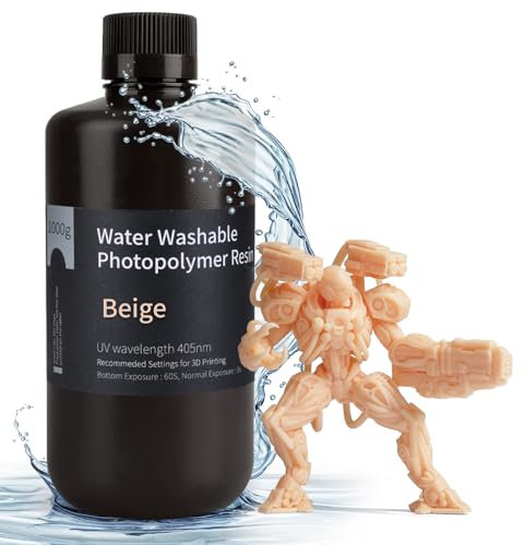 ELEGOO Wasser Waschbares 3D Drucker Resin, Water Washable UV Resin 405nm Photopolymer Harz für MSLA/DLP/LCD 3D Drucker Beige 1000g