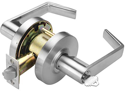 Lynn Hardware Kommerzielle Türhebelverriegelung – robuster Verriegelungs-Türgriff, Designer-Türgriffe, zylindrisches Hebelschloss, unbehandelter Türgriff der Güteklasse 2, satiniertes Chrom, Eingang