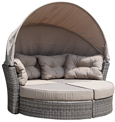 TPFGarden Sonneninsel Mallorca, Liegeinsel aus Alu und Polyrattan, Grau Bicolor, Polster Taupe