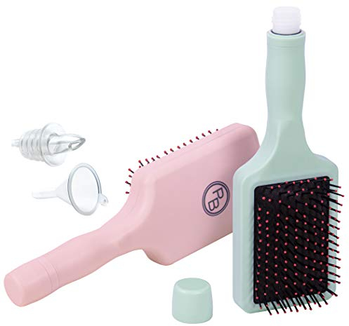 GoPong - Paquete de 2 cepillos de cabello con frascos (47,3 cl en total) – Cepillo de cabello con frasco oculto para alcohol, para viajes y fiestas, para mujeres y hombres – Petaca secreta