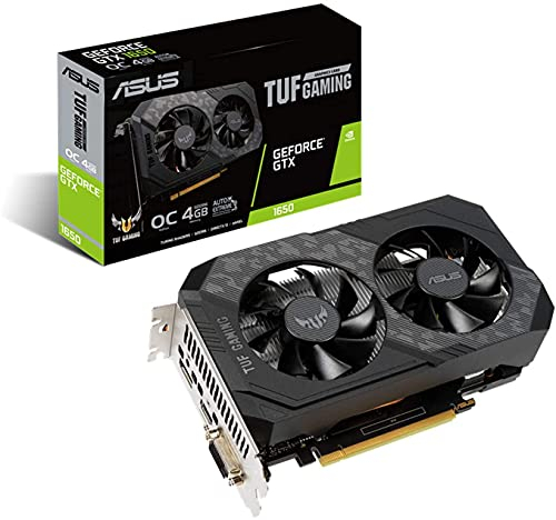 ASUS TUF Carte Graphique Nvidia GeForce GTX 1650 4 Go Power OC Edition Gaming (GDDR6, PCIe 3.0, 1 x HDMI 2.0b, 1 x DVI, 1 x DisplayPort 1.4, TUF-GTX1650-O4GD6-P-GAMING)