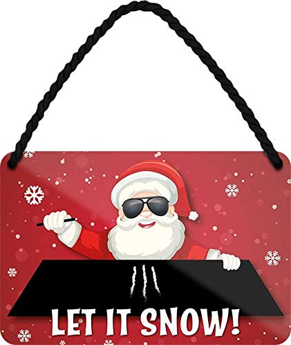 Blechschild Weihnachts Spruch: “LET IT SNOW” Deko Hängeschild Türschild Eingang Hauseingang Metallschild Weihnachten Nikolaus Weihnachtsschild 18x12 cm