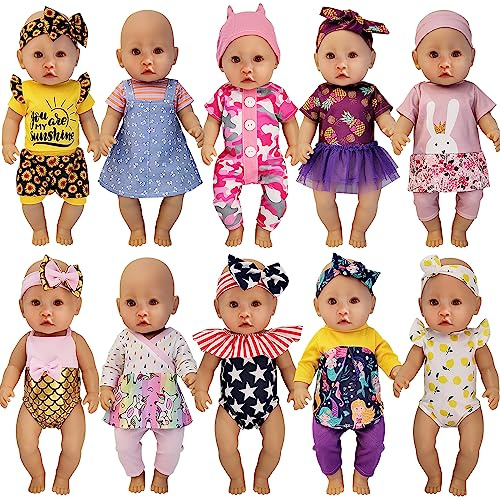 Windolls 10 Sets 14-16 Inch Baby Doll Clothes Dress Outfits Headbands Accessories fits New Born 15 inch Baby Doll