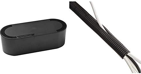 D-Line Cable Tidy Box Hide and Conceal Extension Blocks and Electrical Cables - Large, Black & Cable Tidy Tube | Cable Management Sleeve | 1.1 meter length x 32mm outer diameter – Black