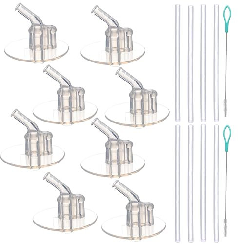 Replacement Straws for Thermos Funtainer 12 Ounce Bottle(F401), 8 Sets(8 pcs Silicone Sipper Straws, 8 pcs Silicone Straw stems and 2pcs Straw Cleaning Brushes)