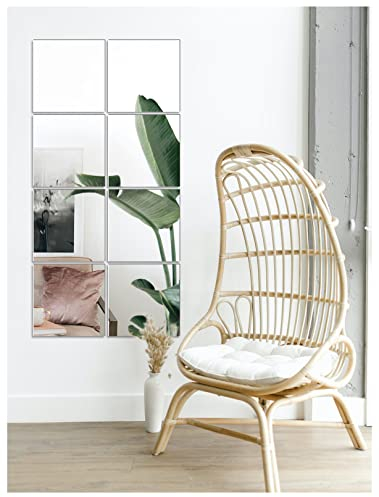 EONAZE 8 Stück Spiegelfliesen Fliesenspiegel, Selbstklebende Spiegel Flexibler Nicht Glas Wanddekoration HD DIY Acryl Dekospiegel Garderobenspiegel Rahmenloser Wandspiegel