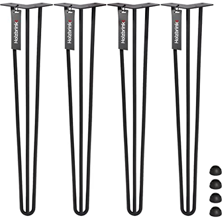 HOLZBRINK 4 x Hairpin Tischbeine Metall 3-Stangen, Hairpin Leg Möbelfuß, Schwarz, 80 cm, HLT-13A-80-9005