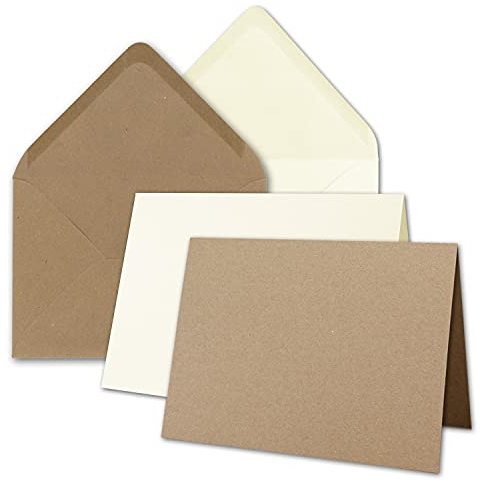 40x Faltkarten-Set inklusive Briefumschläge größer als DIN B6 - Übergröße - Creme und Kraftpapier Braun - Klappkarten mit Umschlägen