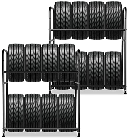 Lospitch Reifenregal | 8 Reifen | Höhenverstellbar | Reifenhalter Ladekapazität: 180kg | mit Schutzhülle | Schwerlastregal Felgenständer Felgenbaum Autoreifen | 2 Schichtenn | Garage Keller Werkstatt