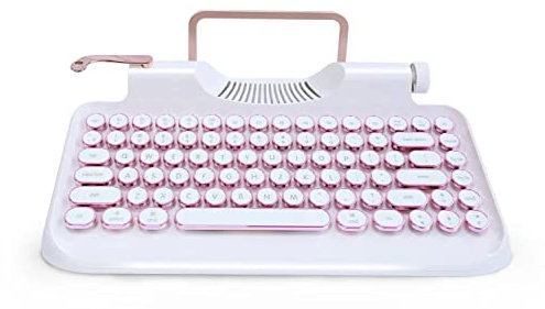 KNEWKEY RYMEK Wired and Wireless Typewriter Style Mechanical Keyboard with Tablet Stand, Bluetooth Connection (White)