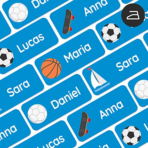 Klebekerlchen® | Bügeletiketten für Kleidung (120 Stk. 30x13 mm) | Wäscheetiketten zum Einbügeln mit Namen, Perfekt für Kinder, Schule und Kindergarten - Sport