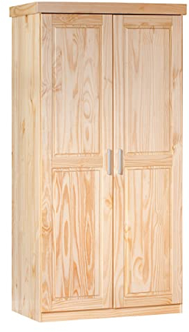 Dmora - Two-door wardrobe in solid pine with natural finish, oak color, 95 x 190 x 55 cm.