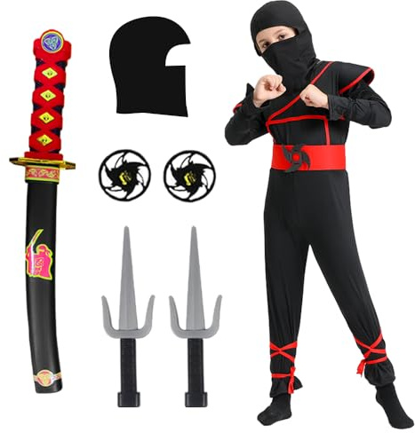 skyllc Costume Ninja pour enfants, costume de ninja pour garçon avec accessoires, idéal pour Halloween, Noël, les carnavals et les fêtes d'anniversaire,Taille L