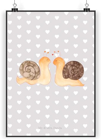Mr. & Mrs. Panda DIN A3 Poster Schnecken Liebe - Geschenk, Jahrestag, Bild, Pärchen, Poster, glücklich, Küchenposter, verliebt,