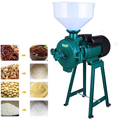 Getreidemühle Mit Trichter,Lightakai 2200W 220V Kornmühle Elektrisch Einstellbare Dicke Schrotmühle Für Getreide 1400r/Min zum Mahlen von Tofu, Stärke, Reismehl, Mais und wird in anderen (Grün)