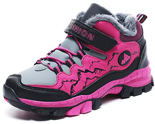 ZYLDK Scarpe Invernali Fodera Calda Scarponi da Neve Unisex-Bambini Scarpe da Trekking Laccio Stivali Invernali per all'aperto Antiscivolo Impermeabile,rosa,35