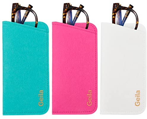 Geila - Confezione di 3 custodie per occhiali, in feltro, per occhiali o trucchi, verde, Taglia unica