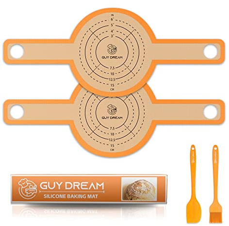 GUY DREAM 2PCs Non-stick Bread Sling - 8.3 Inch Reusable Bread Baking Mat & Silicone Dutch Oven Liner with Long Handles & 1 Set of Silicone Brush & Spatula