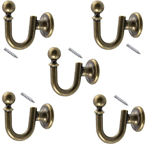 AERZETIX - C64377 - Lot de 5 Patères murales 33 mm - crochet/cintre suspension porte-manteau chapeau peignoir salle de bain serviette douche WC - en métal - couleur or vieilli