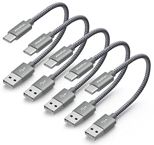 [0.3m/30cm, 5-Pack]Short iPhone 15 Carplay Cable, Fast Charging USB A to USB C Lead Braided Type C Charger for iPhone 15 16 Plus Pro Max, AirPods 4, iPad, Android Auto, Powerbank, Car Charger