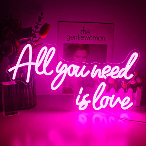Letrero de neón rosa con texto en inglés All You Need is Love para decoración de pared,letras de neón con alimentación USB para dormitorio,boda,fiesta de cumpleaños,compromiso,decoración del hogar