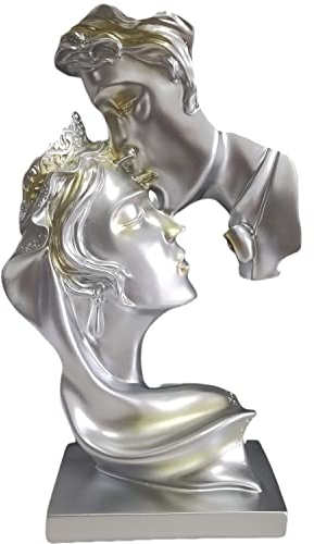 PIGPIGFLY Liebeskuss Statue,Abstrakte Skulptur,Deko Figuren, Deko Wohnzimmer Modern Zum Hinstellen, Abstrakte Skulptur Polyresin, Geschenkidee(Silber)