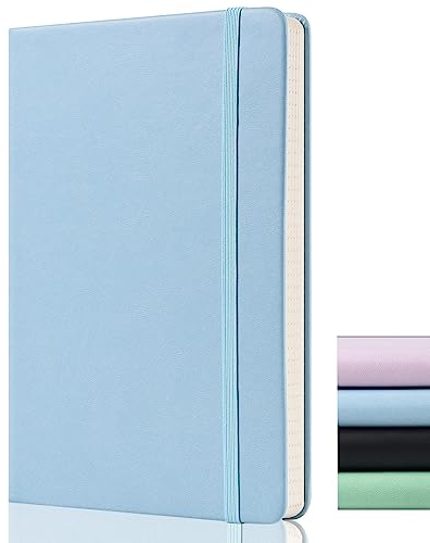 GDMLUP Bullet Dotted Journal - A5 Dotted Notebook - 120gsm Papier, 172 Seiten, Veganes Leder Hardcover Notizbuch Gepunktet mit Rückentasche, 2 Mark Ribbons, Azur