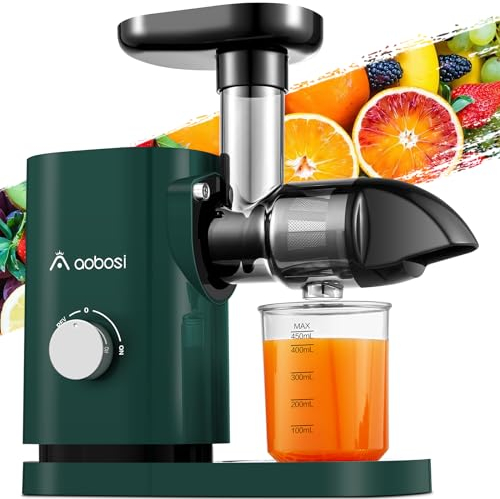 Aobosi Slow Juicer Entsafter Gemüse und Obst Profi Entsafter mit Ruhiger Motor & Umkehrfunktion & Saftkanne & Reinigungsbürste, Bpa-Frei(150 Watt/Grün)