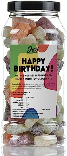 Just Treats Customisable Birthday Sweet Gift Jar - Pick A Sweet and Pick a Personalised Message - Pick & Mix Sweets - Quality Pic n Mix