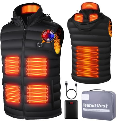 Tonfarb Electric Heated Gilet Body Warmer for Men with 16000mAH Battery Pack, Heated Vest Men Heating Jacket with 3 Temperature Levels & 6 Heat Zones USB Electric Heated Clothing Waistcoat for Outdoor