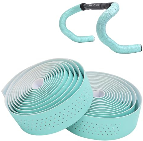 Tissting 2 Stück Fahrrad Lenkerband 200 x 3 cm 3mm Dicke PU Leder EVA Selbstklebende Lenker Band mit Abklebeband und Lenkerstopfen, Rutschfest Griffband für Mountainbike Rennrad, Grün