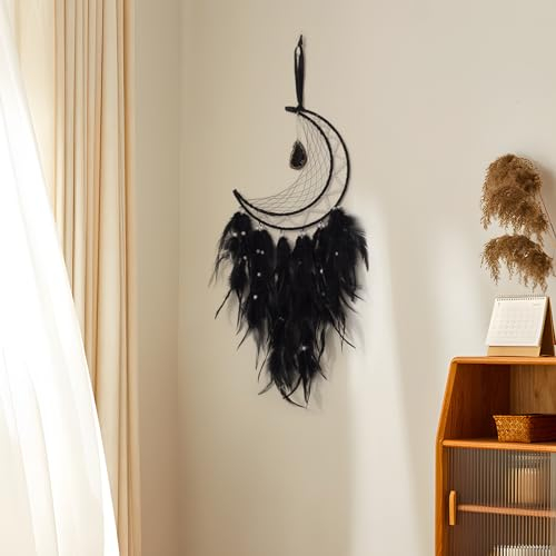 Traumfänger HAMON Federn Traumfänger Halbmond-Anhänger Traumfänger Traumfänger Boho Wandbehang, Dekoration Für Drinnen Und Draußen, Hochzeit, Auto, Geschenk, Schwarz