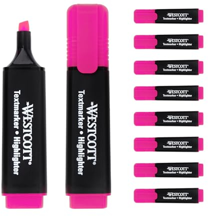 Westcott surligneur 10 pièces rose | Pack de 10 surligneurs rose vif | 2-5 mm d'épaisseur de trait | Encre Premium d'Allemagne | E-743617 00