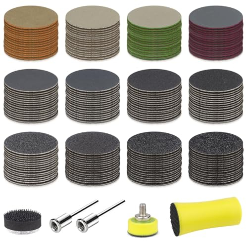 180 Stück Schleifpapier Klett Nasse Trockene 25mm Schleifpads Runde Sandpapier Schleifwerkzeug Mit 1/8 Zoll-Schaft Schleifpapier set (Körnung 60-10000) für Holz Metall Spiegel Schmuck Polieren
