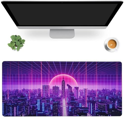 Tapis de souris de jeu Cyberpunk, XXL, tapis de souris étendu pour bureau, ordinateur, clavier avec base antidérapante, bords cousus 89,9 x 40 cm