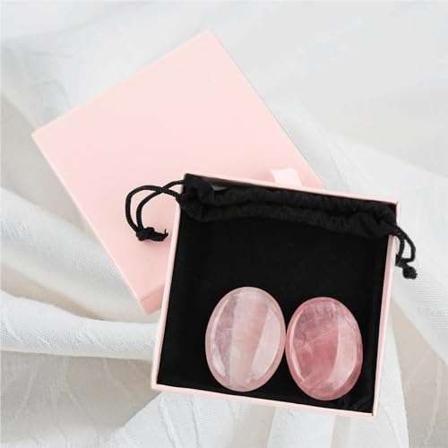 MIYUANGKJ 2 piedras de cuarzo rosa de 45 mm, piedras de preocupación, cristal curativo, piedras naturales, pulidas, ovaladas, bolsa de palma, piedras de energía, masaje, Reiki, piedras rosadas,