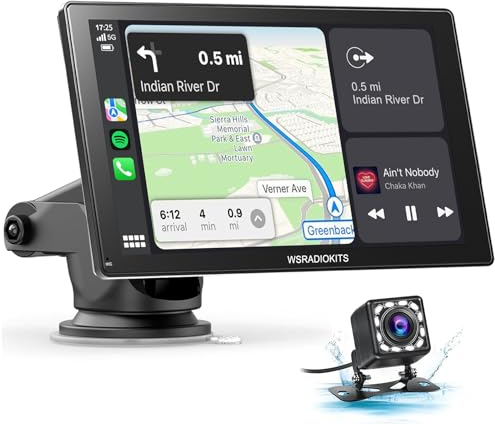 WSRADIOKITS Wireless Carplay Autoradio,Portable 9''Touch Screen Carplay and Android Auto,1080p Backup Camera,Drive Mate Carplay GPS Navigation with Mirror Link/Siri/FM/Bluetooth,Car Radio