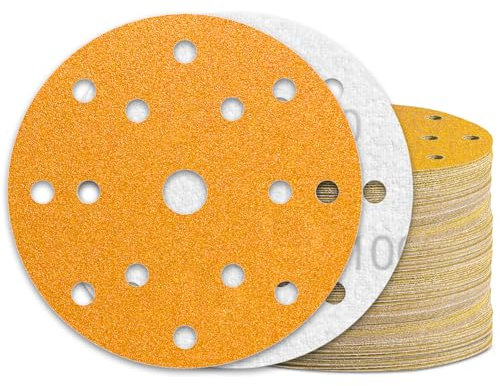 KONGMING 60 Stück Schleifpapier 150mm Klett Körnung 100 15 Loch für Exzenterschleifer