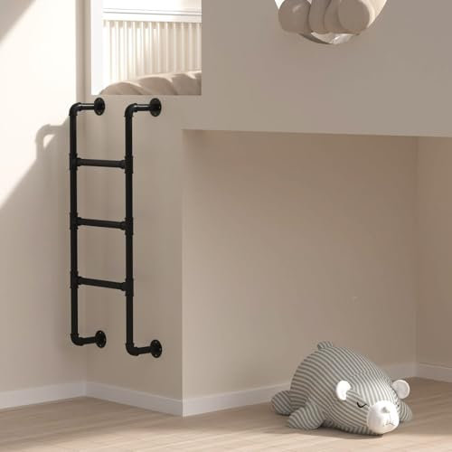 AEGCAOJH Scaletta in Metallo Nero da 4 a 8 pioli, fissata al Muro, per Letto a Castello in Ferro battuto, scaletta per Uscita dal seminterrato, per Letto Alto//Finestra, 45 55 65 70 Pollici