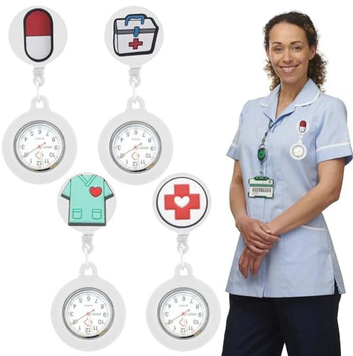 4 Stück Krankenschwester Uhren,Dehnbare Silikon Schwesternuhr Zeiger, Schwesternuhr mit Clip,Leuchtende Schwesternuhr, Pflegeuhr, krankenschwester Taschenuhr für Arzt Pfleger Student Damen Herren