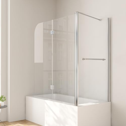 Duschwand für Badewanne 70 x 120 x 140 cm Badewannenaufsatz mit Seitenwand 6mm Nano Glas Badewannen Duschwand Faltbar Badewannenaufsatz Badewanne Duschtrennwand 2-teilig Faltwand