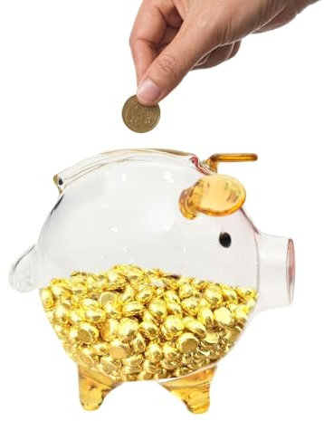 Tirelire en verre en forme de cochon - En forme de cochon - En verre transparent - Décoration - Gestion financière - Concepts de pièces de monnaie pour garçons et filles