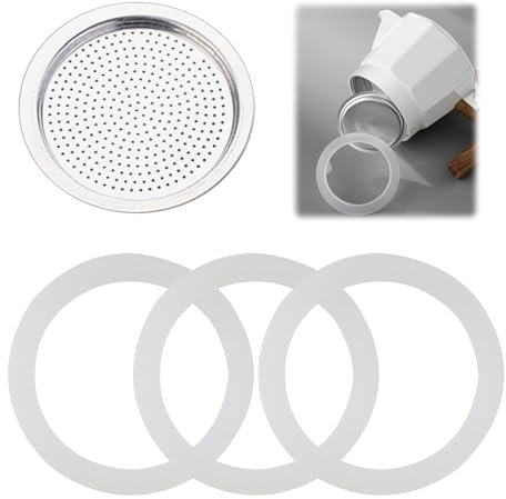 Guarnizione per macchina da caffè espresso da 3 tazze, include 1 filtro e 3 guarnizioni in silicone, guarnizione per moka, filtro di ricambio per caffettiera in alluminio, anello di ricambio in