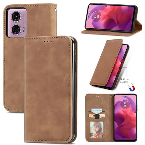 Cracedily Coque pour Motorola Moto E14 / G24 / G04 / G04s /G24 Power Pochette, Etui Protection Housse Premium en Cuir PU, Etui à Rabat Pochette de Portefeuille Étui pour Motorola Moto E14 Case, Café
