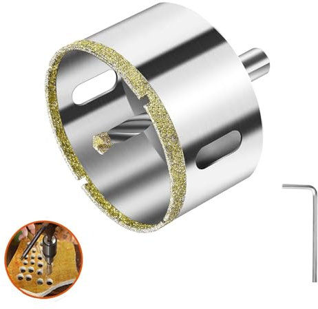 68mm Hole Saw Diamond Drill Bit with Carbide Pilot Bit,Glass Hole Saw Core Drill Bit with Diamond Surface Coating for Glass Tile Granite Marble Porcelain with Wrench Silver