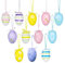 12 Stück Ostereier zum Aufhängen, Bunte Ostereier Deko, mit Seidenband Basteln Ostereier, mit Verschiedenen Stilstreifen, Punkten, Blumen Bemalte Eier, für Kinder Ostern Basteln Dekorationen Geschenke